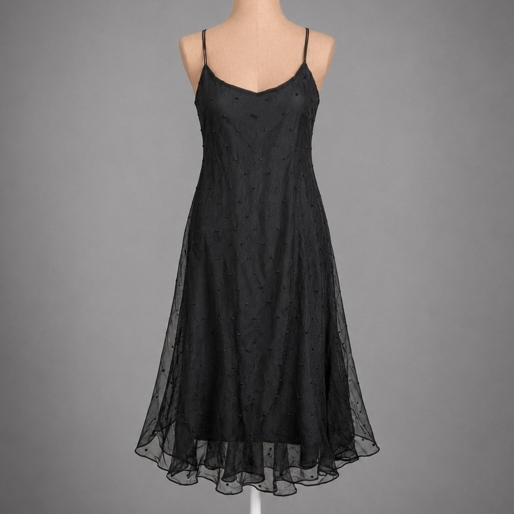 Y2K Ralph Lauren 100% Silk Fairy Slip Dress Sz 10 Black Whimsigoth Luxury Flowy
